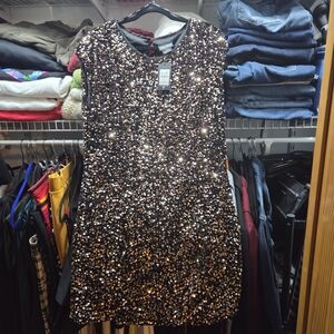 City Chic Black & Gold Sequin Mini Dress S/14